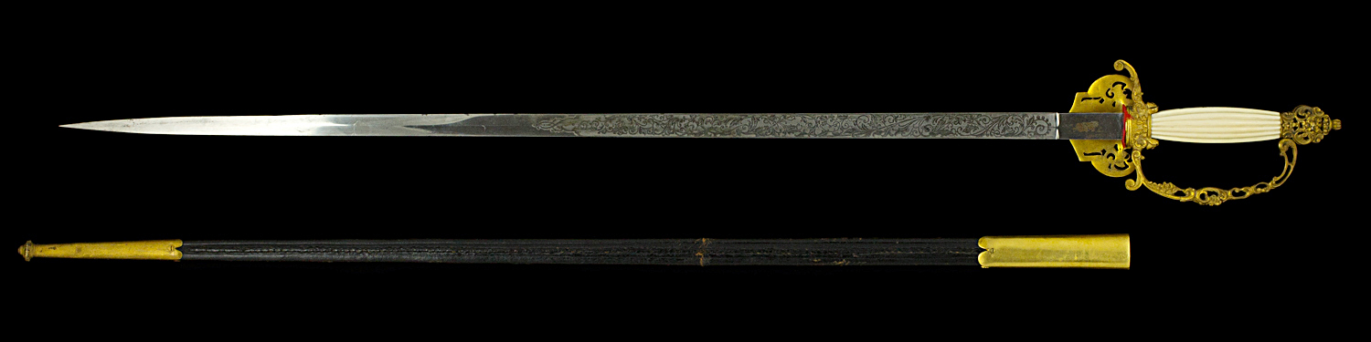 S000078_Belgian_Court_Sword_Full_Reverse_Next_to_Scabbard