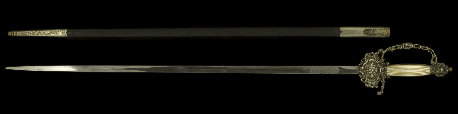 S000094_Belgian_Silver_Plated_Smallsword_Full_Obverse_Next_to_Scabbard