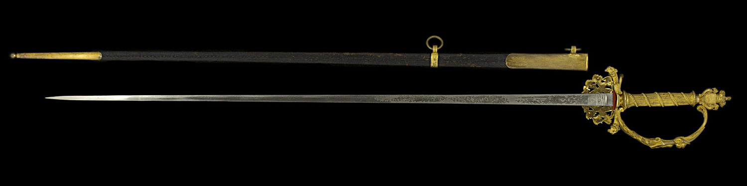 S000138_Belgian_Ponts_et_Chaussee_Smallsword_Full_Reverse_Next_to_Scabbard